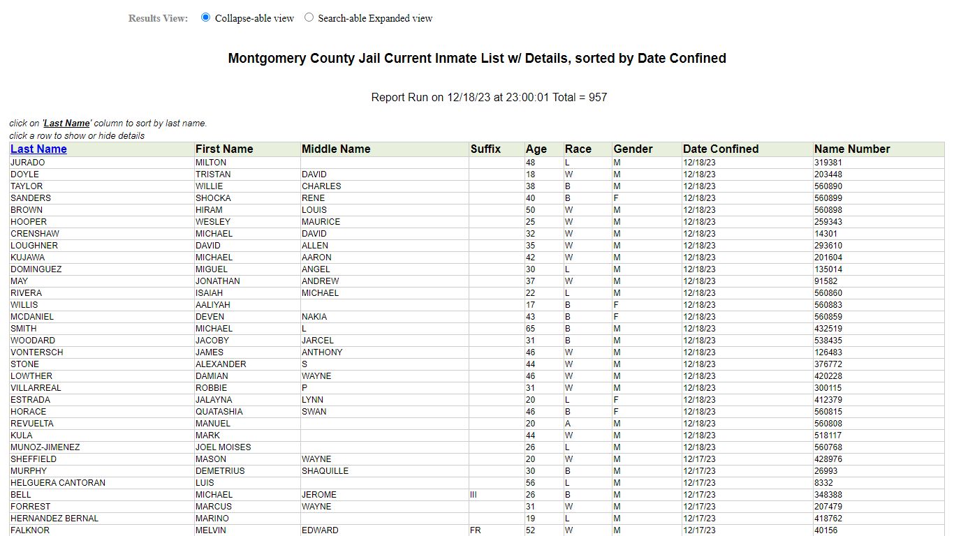 Jail Roster - Montgomery County, Texas